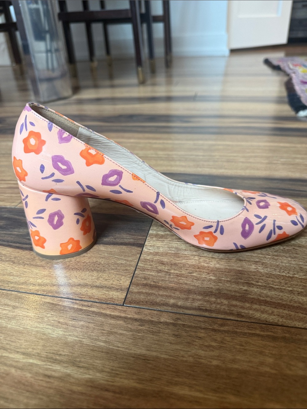 Prada Peach Floral Block Heel Pumps sz 39 - Picture 4 of 12